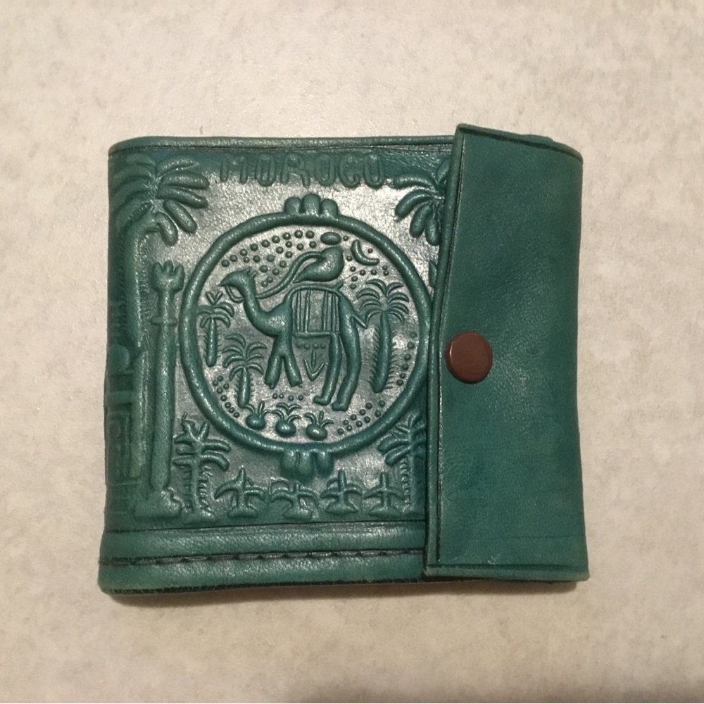 Teal Green Leather Wallet from Morocco